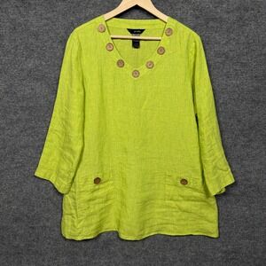 Ali Miles Large Top Blouse‎ Mint Green Linen Buttons Pockets Lagenlook Vacation